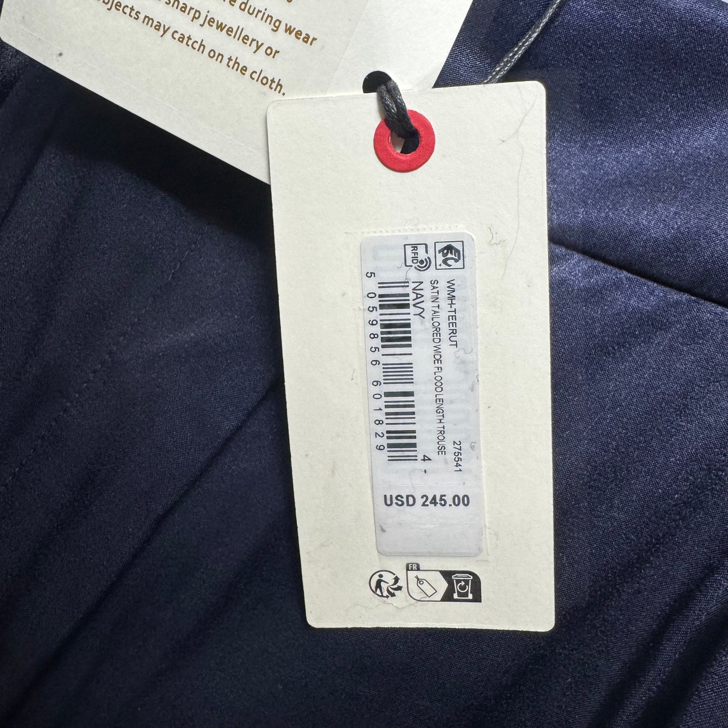 Satin Tailored Wide Leg Flood Length Trouser By Ted Baker In Navy, Size: 10