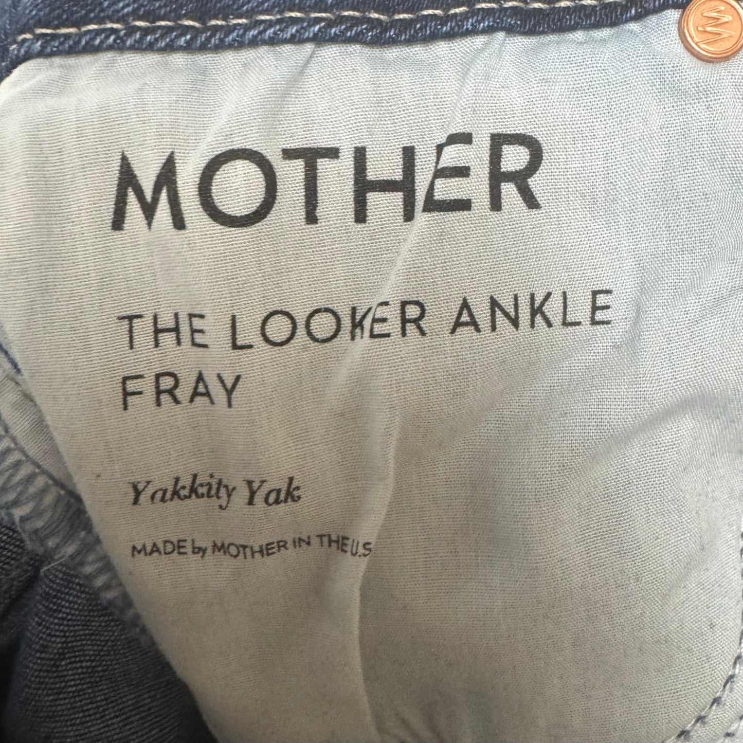 Looker Fray Jeans Skinny By Mother In Blue Denim, Size: 0