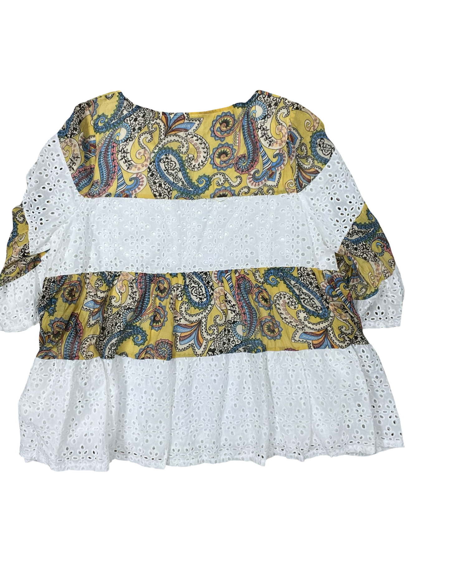 Top 3/4 Sleeve By Clothes Mentor In White & Yellow, Size:1X