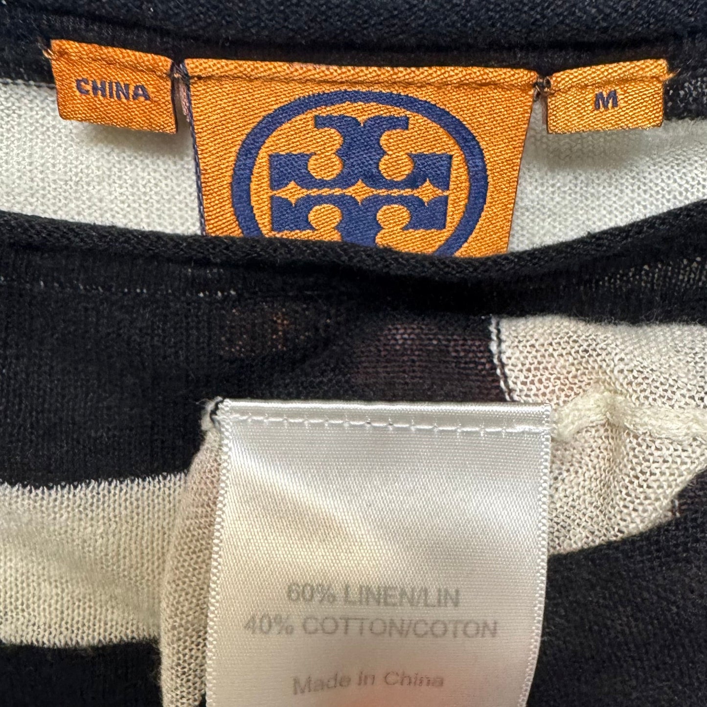 Linen Blend BoatneckSweater Designer By Tory Burch In Striped Pattern, Size: M