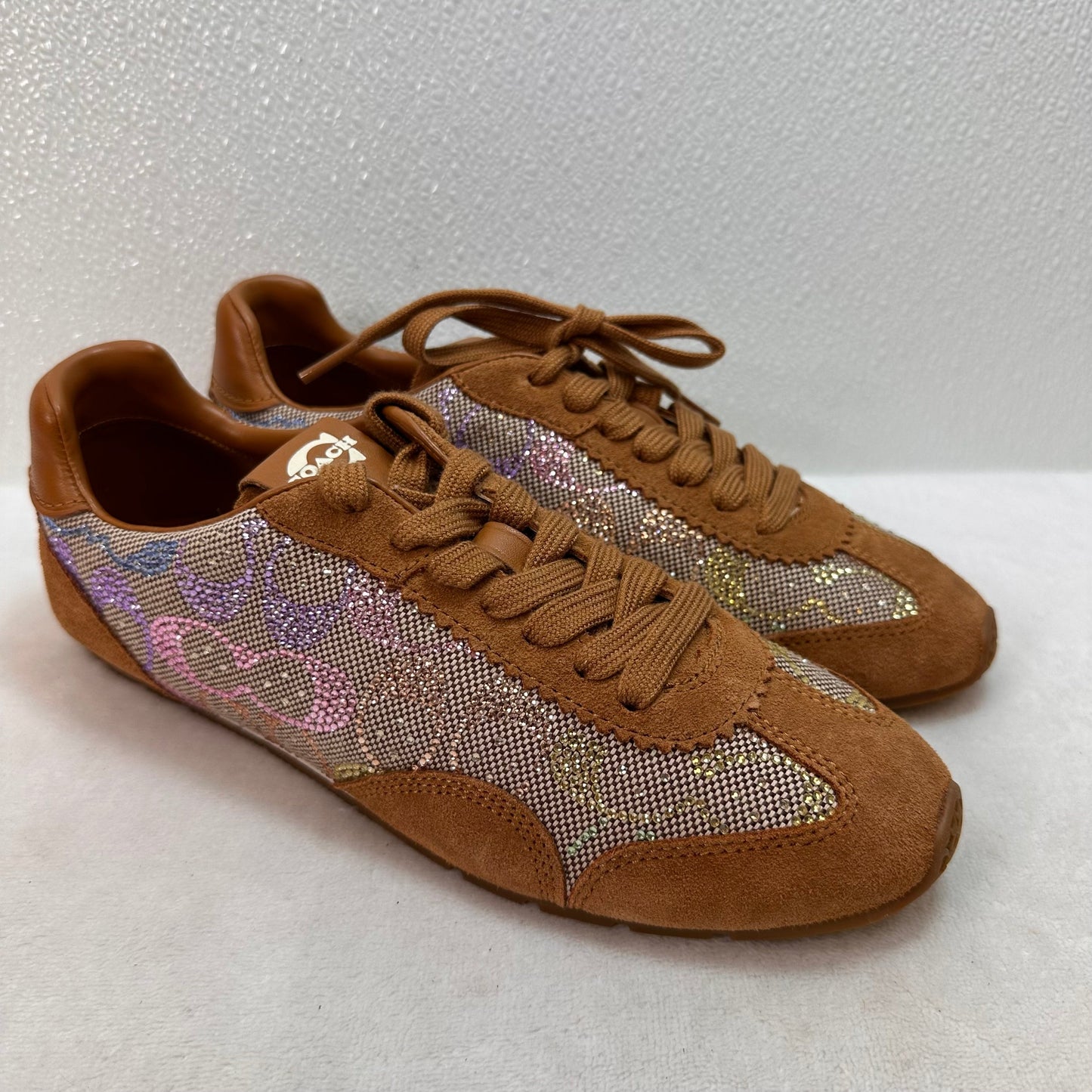 Flat Sneakers in Crystal Signature Jacquard Shoes Designer By Coach, Size: 8