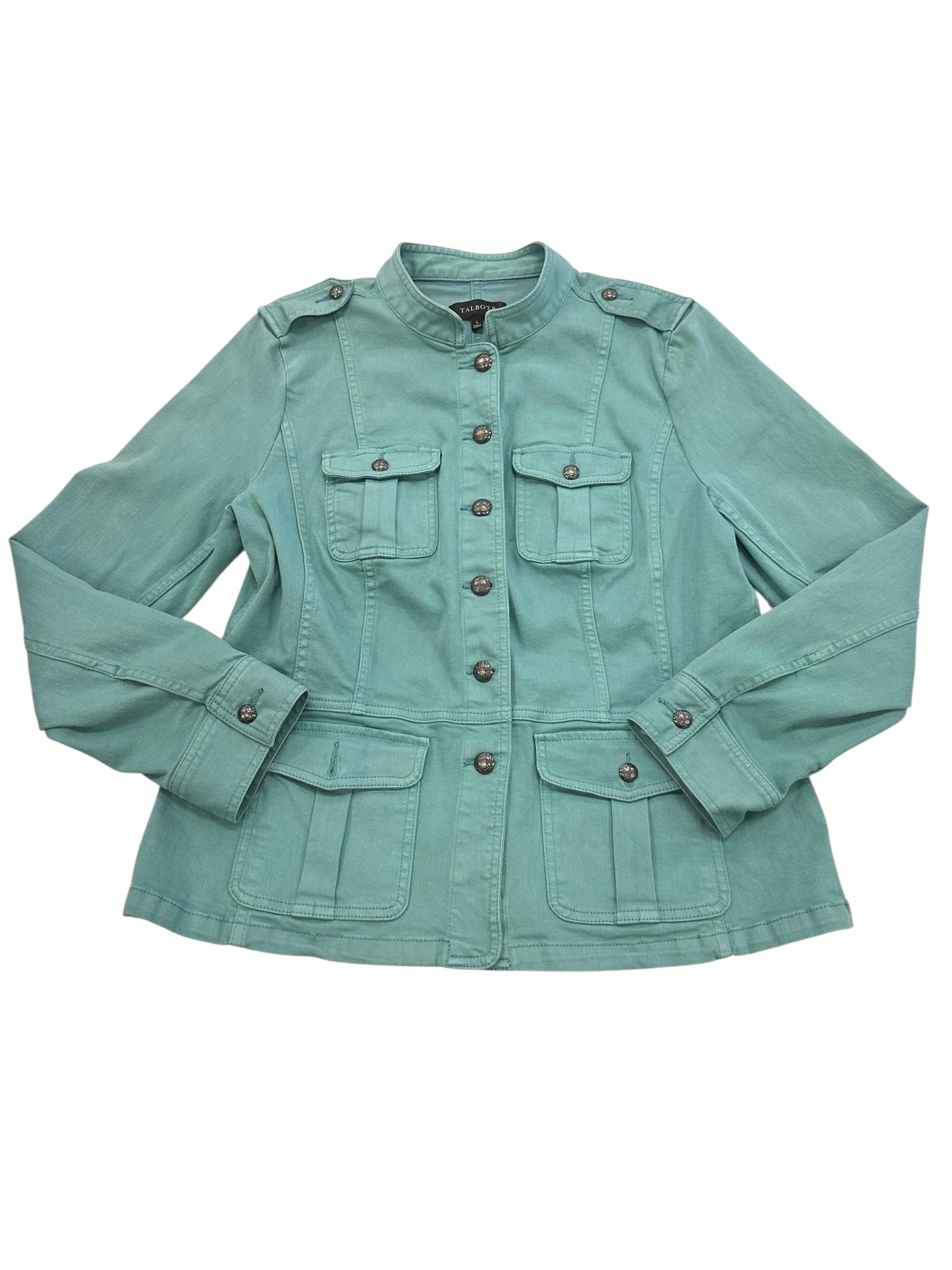 Jacket Denim By Talbots In Teal, Size:L