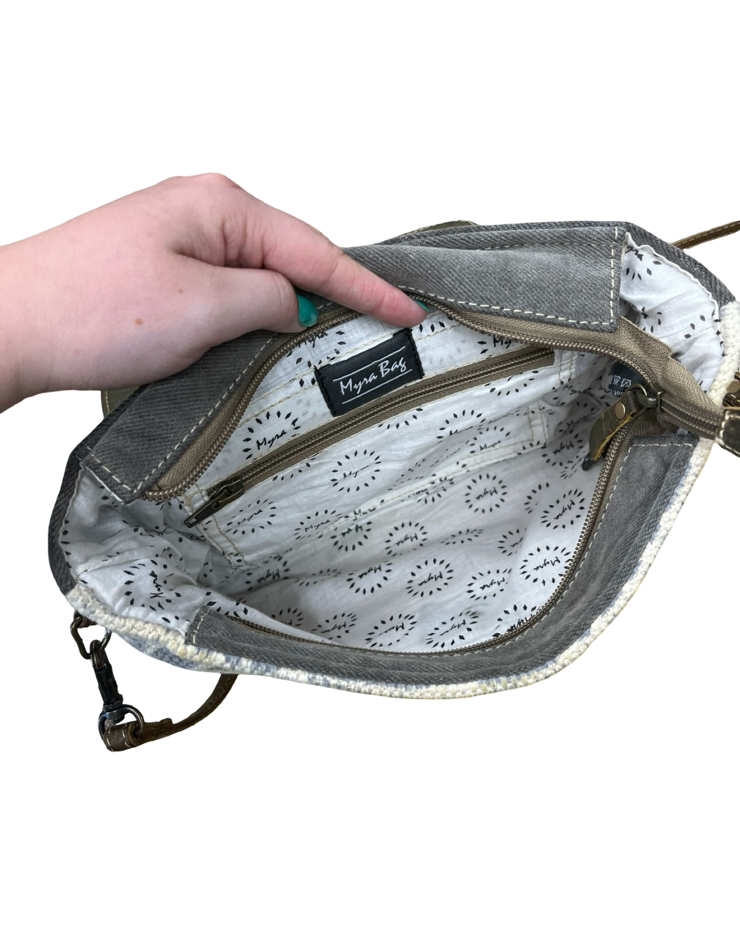 Crossbody By Myra In Cream & Grey, Size:Medium