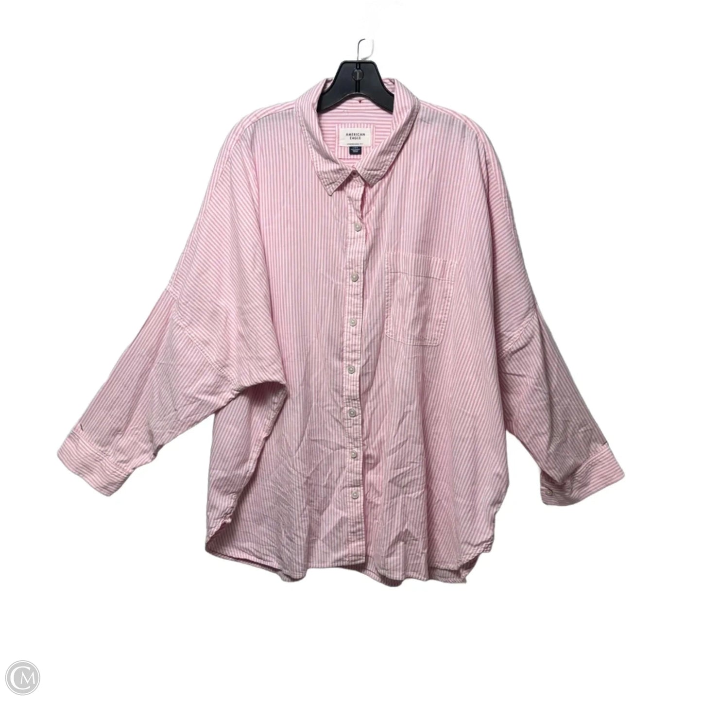 Oversized Fit Top Long Sleeve By American Eagle In Striped Pattern, Size: L