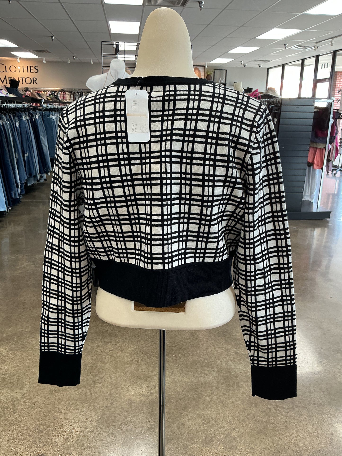 Cardigan By Clothes Mentor In Black & White, Size:L