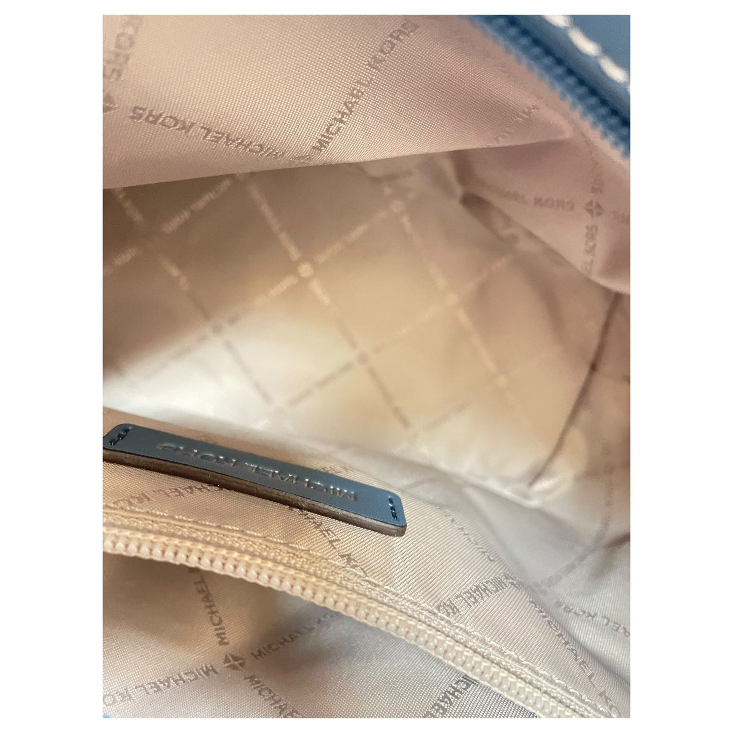 Handbag Designer By Michael Kors In Blue & Tan, Size:Small