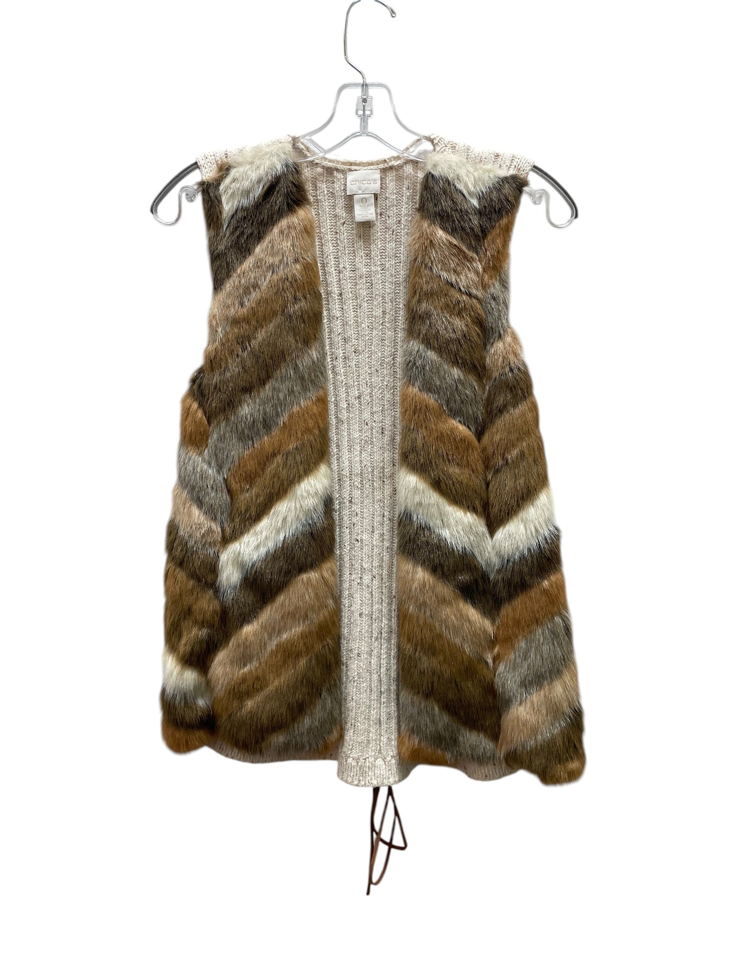 Vest Faux Fur & Sherpa By Chicos In Brown & Cream, Size:S