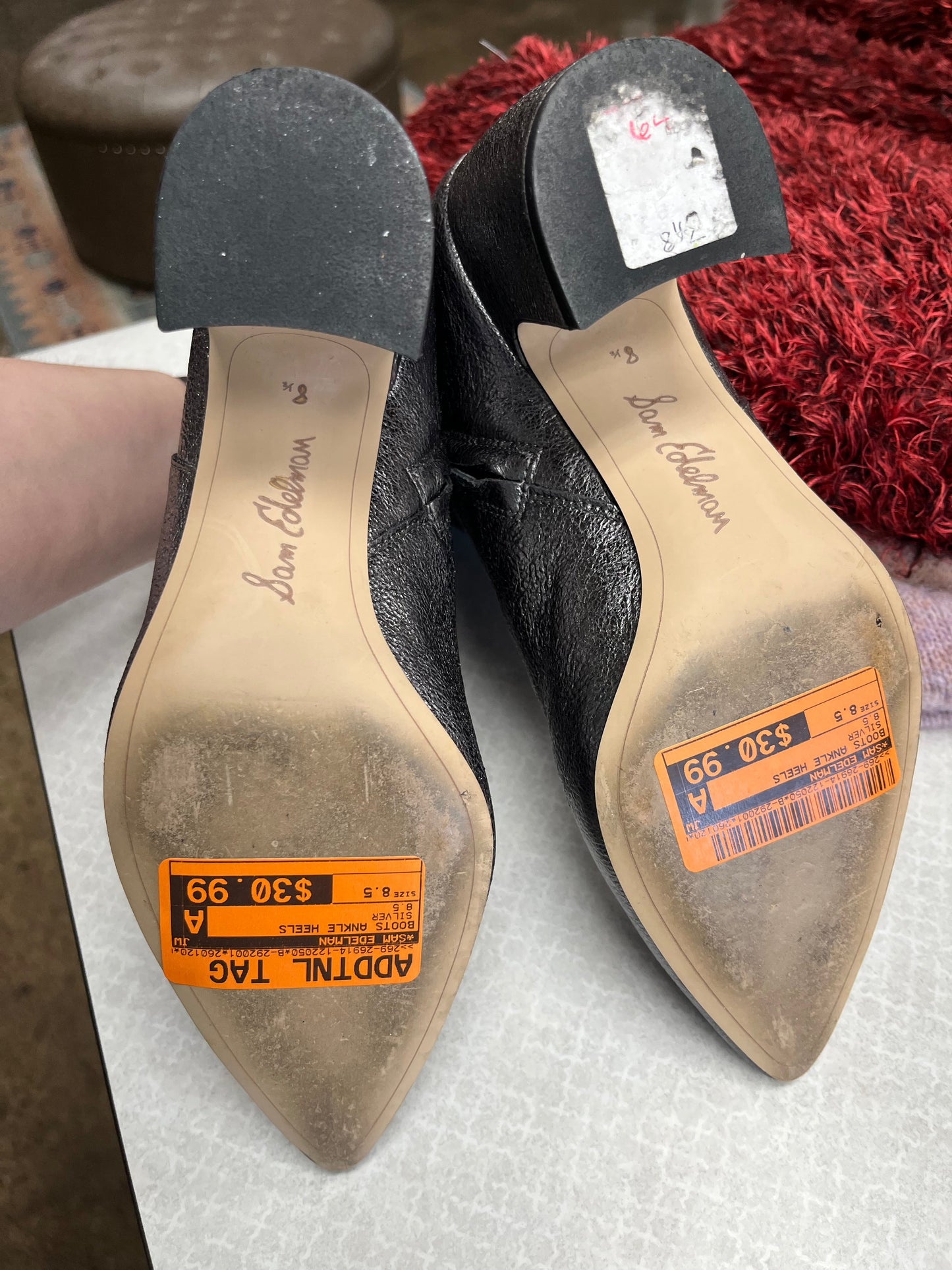 Boots Ankle Heels By Sam Edelman In Silver, Size:8.5