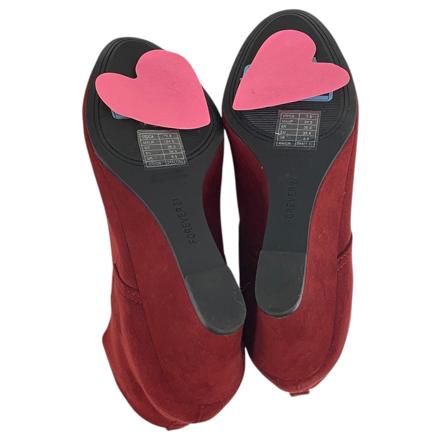 Boots Ankle Heels By Forever 21 In Red, Size:7.5