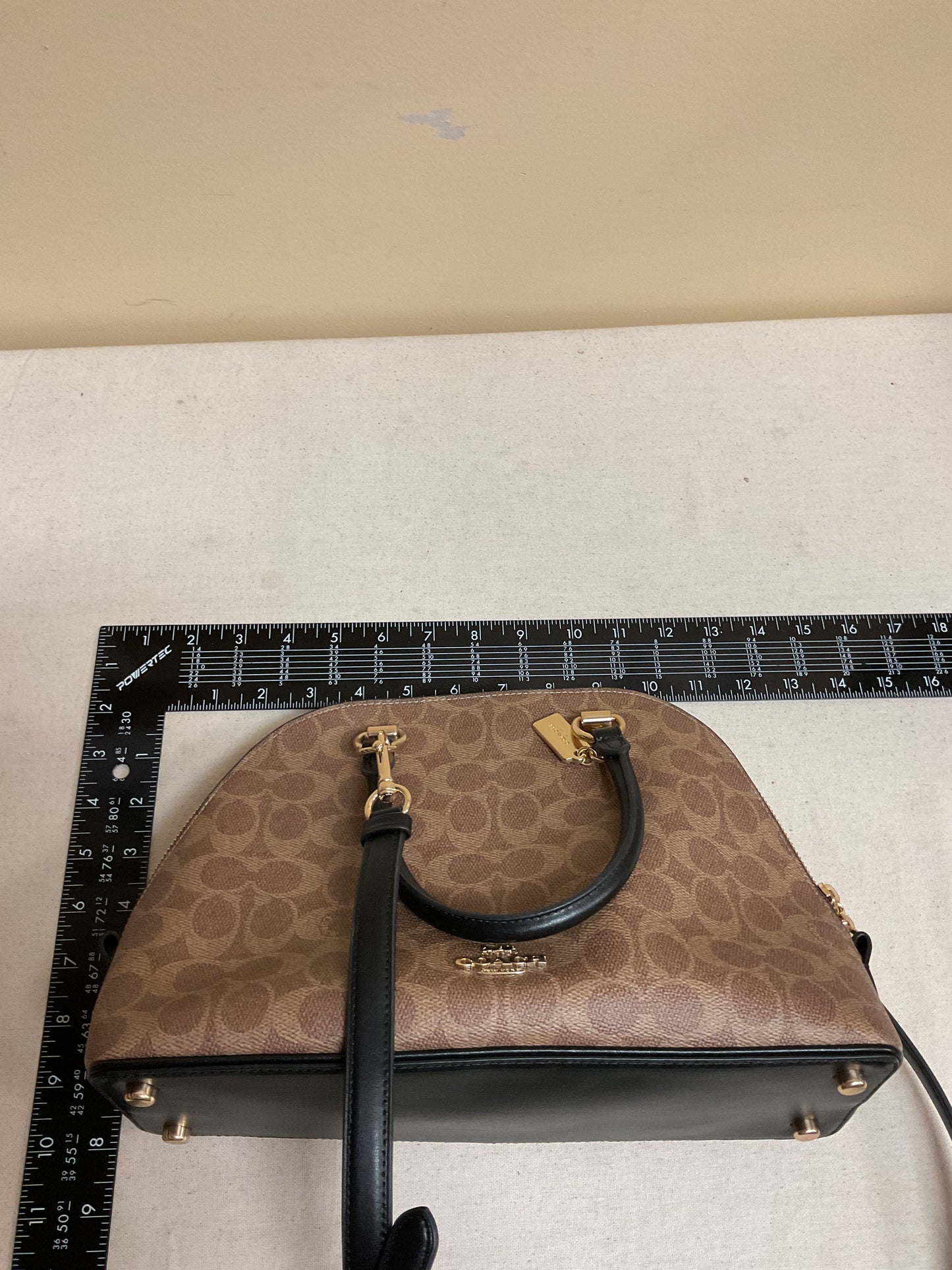 Handbag Designer By Coach In Black & Brown, Size:Medium