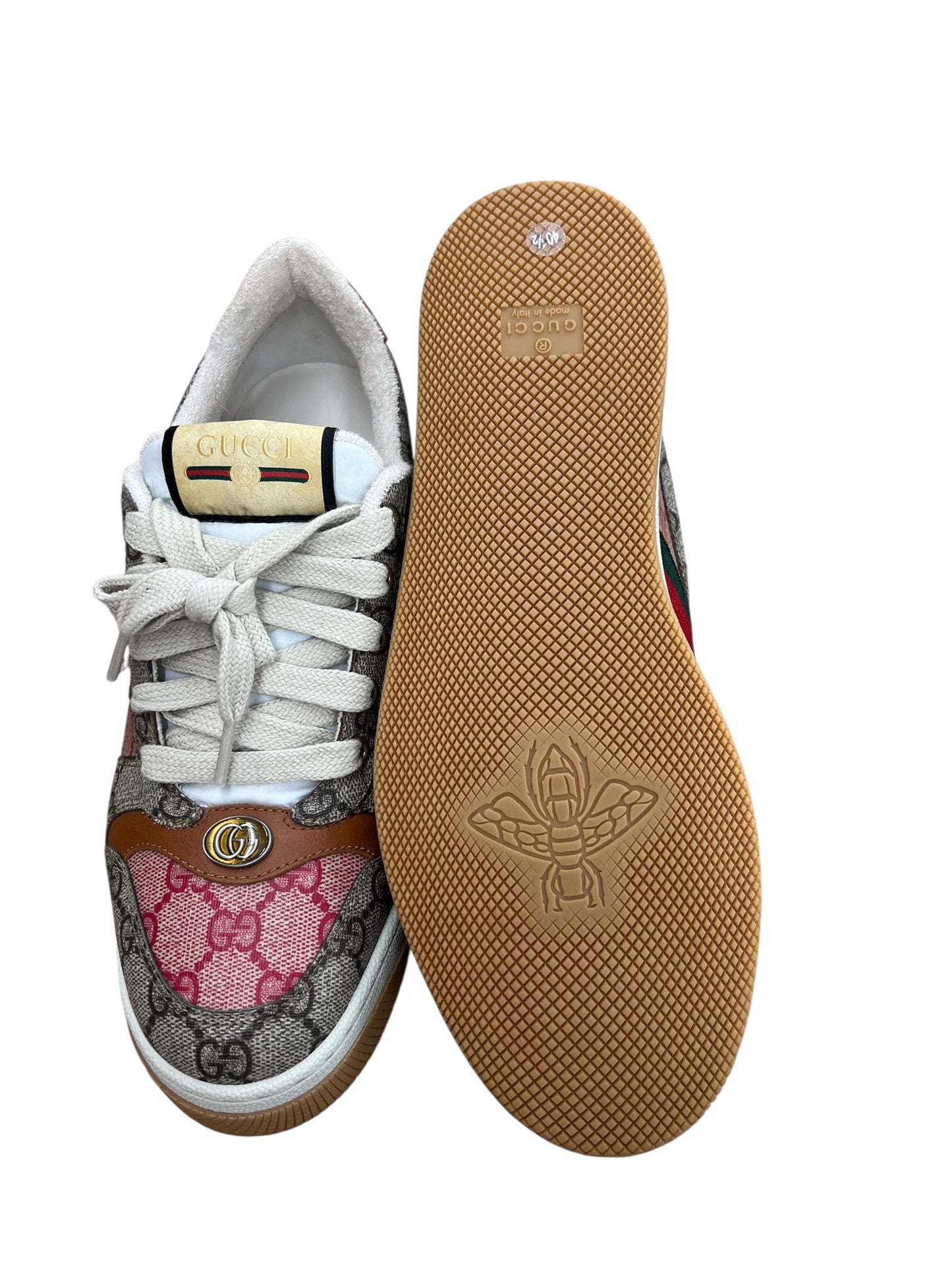 Shoes Luxury Designer By Gucci In Brown & Red, Size:10.5