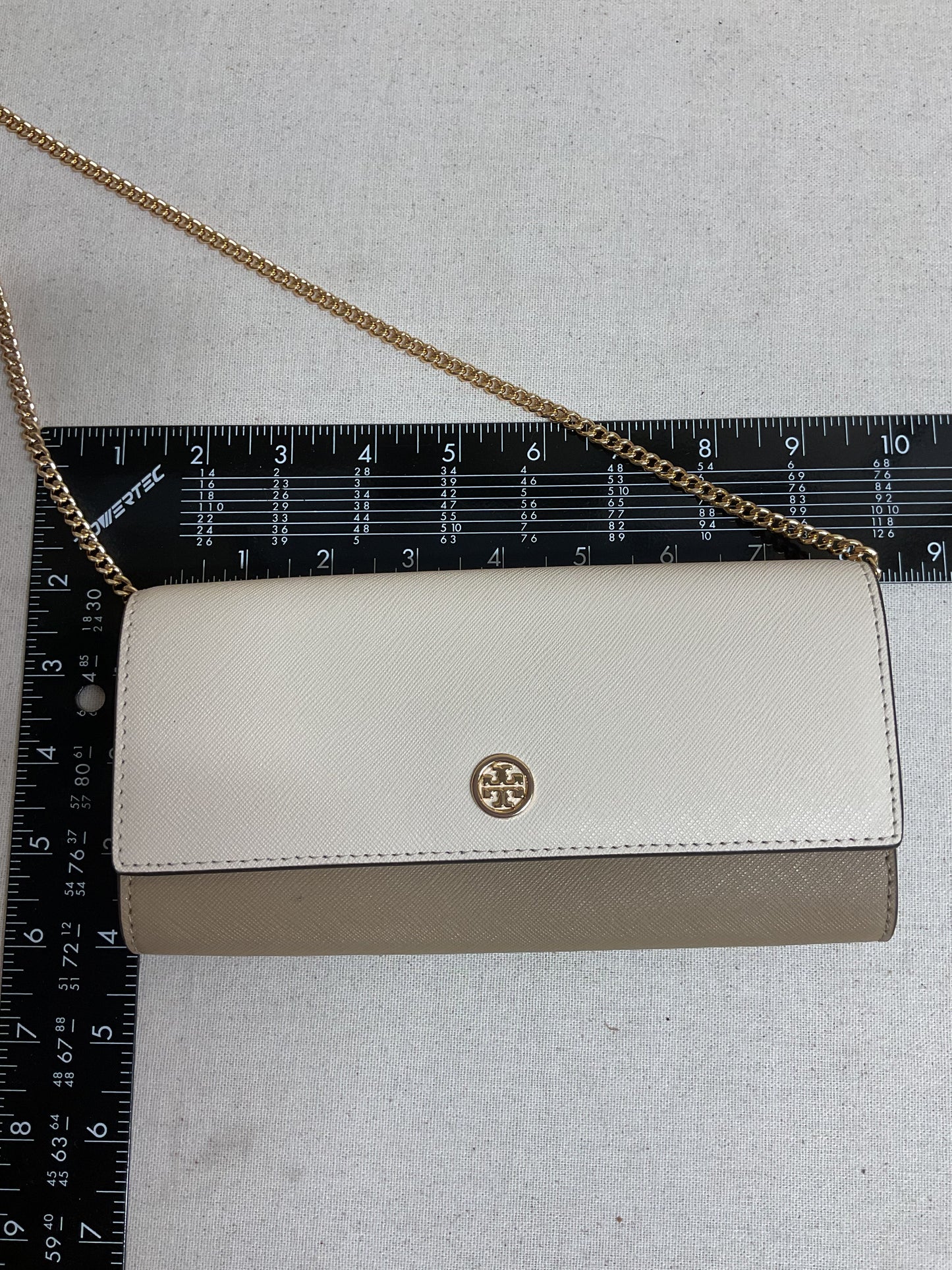 Crossbody Designer By Tory Burch In Brown & Cream, Size:Small