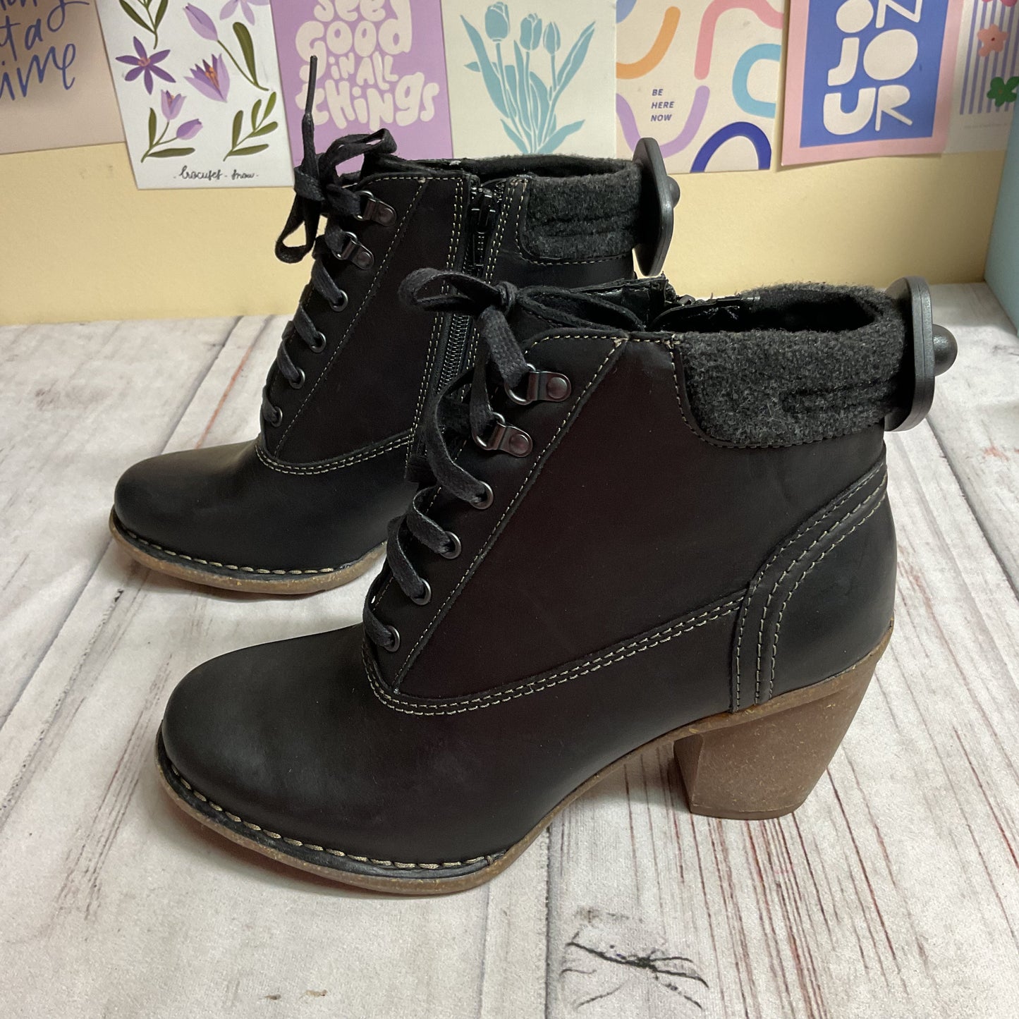 Boots Ankle Heels By Clarks In Black, Size:7.5