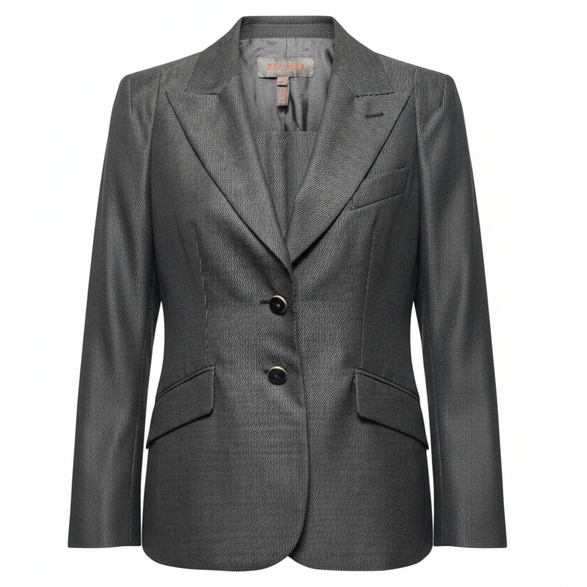 Wool Silk Blend Single Breasted 2 Button Tailored Blazer Designer By Escada In Black & White, Size: M