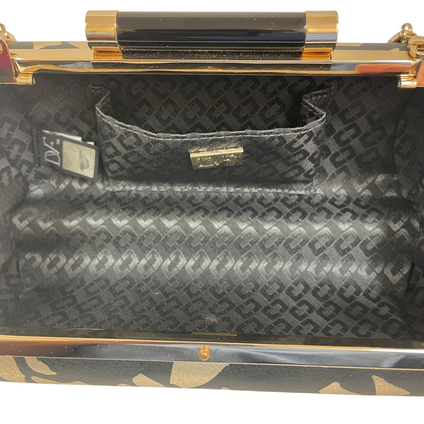 Crossbody Designer By Diane Von Furstenberg In Black & Gold, Size:Medium