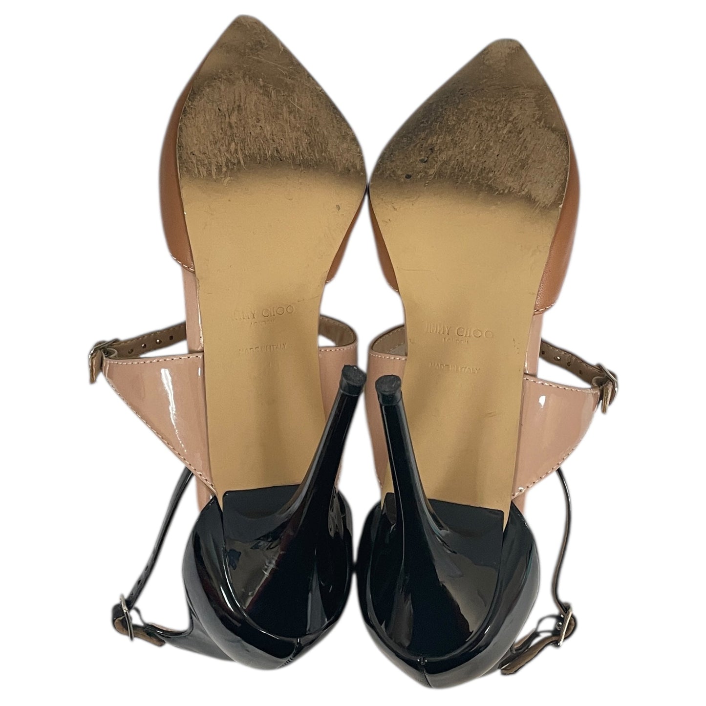 Shoes Luxury Designer By Jimmy Choo In Black & Brown, Size:9