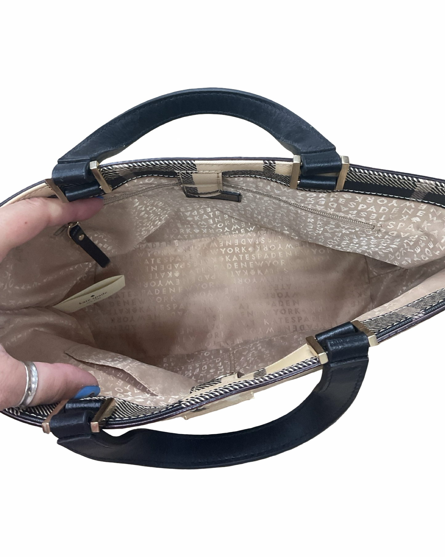 Handbag Designer By Kate Spade In Black & Cream, Size:Medium