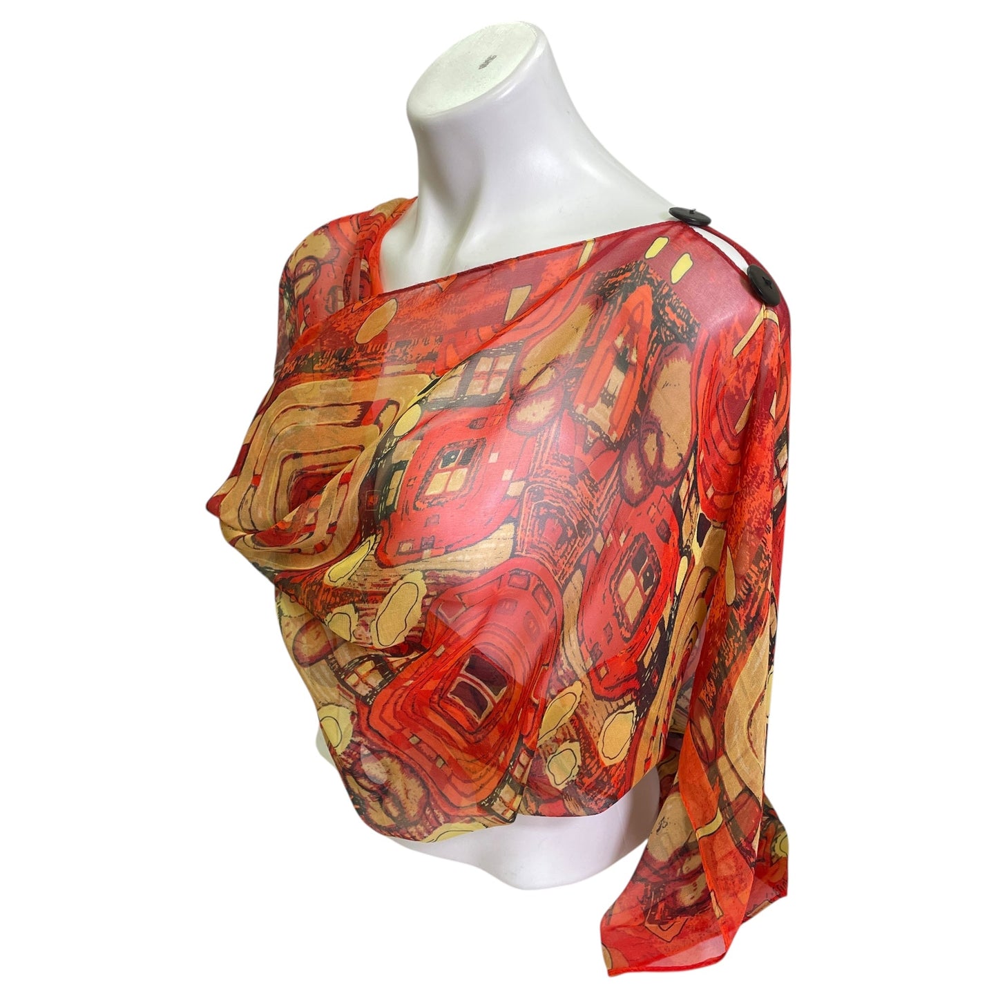 Poncho By PONCH In Red & Yellow, Size:0