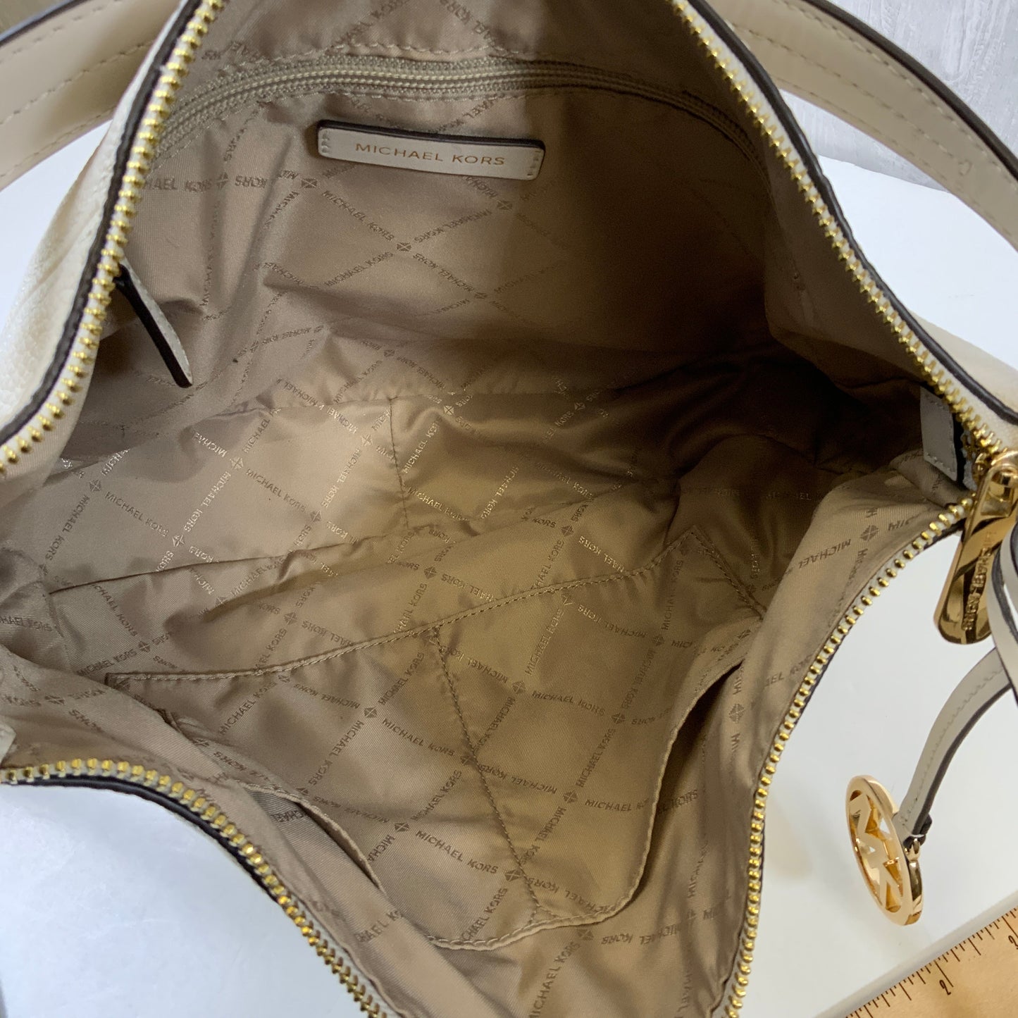 Handbag Designer By Michael Kors In Taupe, Size:Large