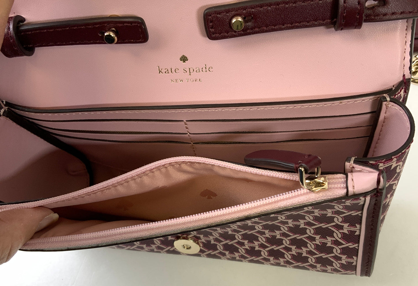 Crossbody Designer By Kate Spade In Maroon, Size:Small