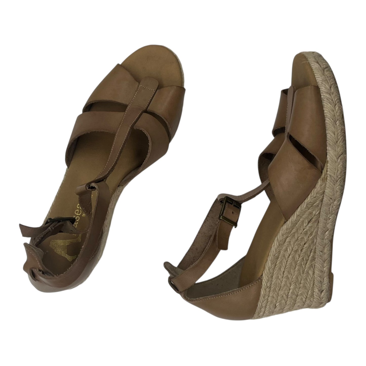 Sandals Heels Wedge By Clothes Mentor In Tan, Size:8.5