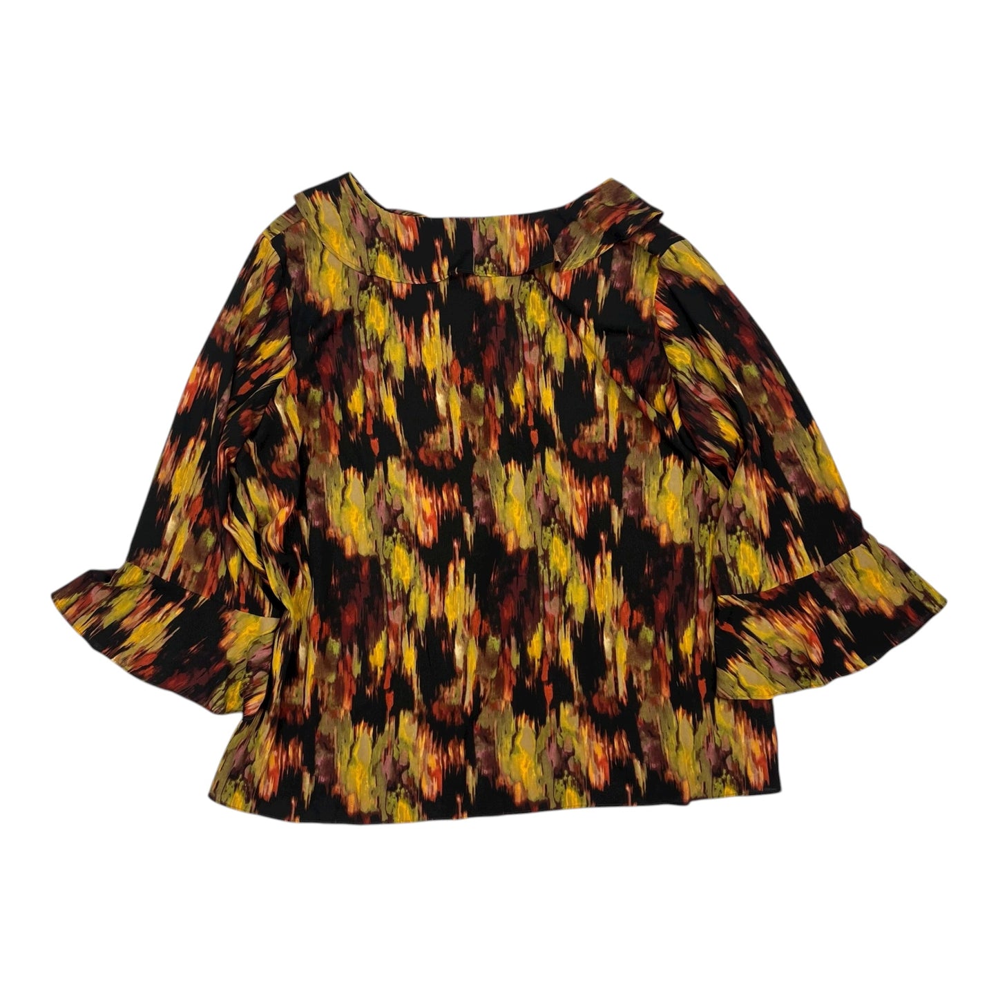 Blouse 3/4 Sleeve By Investments In Black & Orange, Size:3X