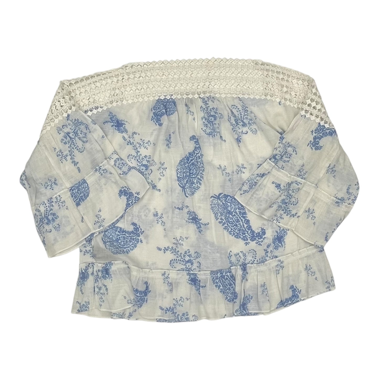 Blouse 3/4 Sleeve By Zac And Rachel In Blue & White, Size:Xl