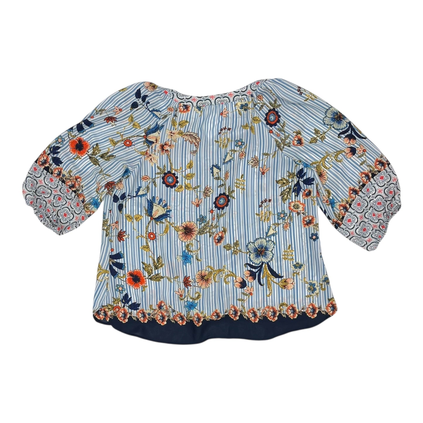 Blouse 3/4 Sleeve By Valerie Stevens In Blue & White, Size:2X