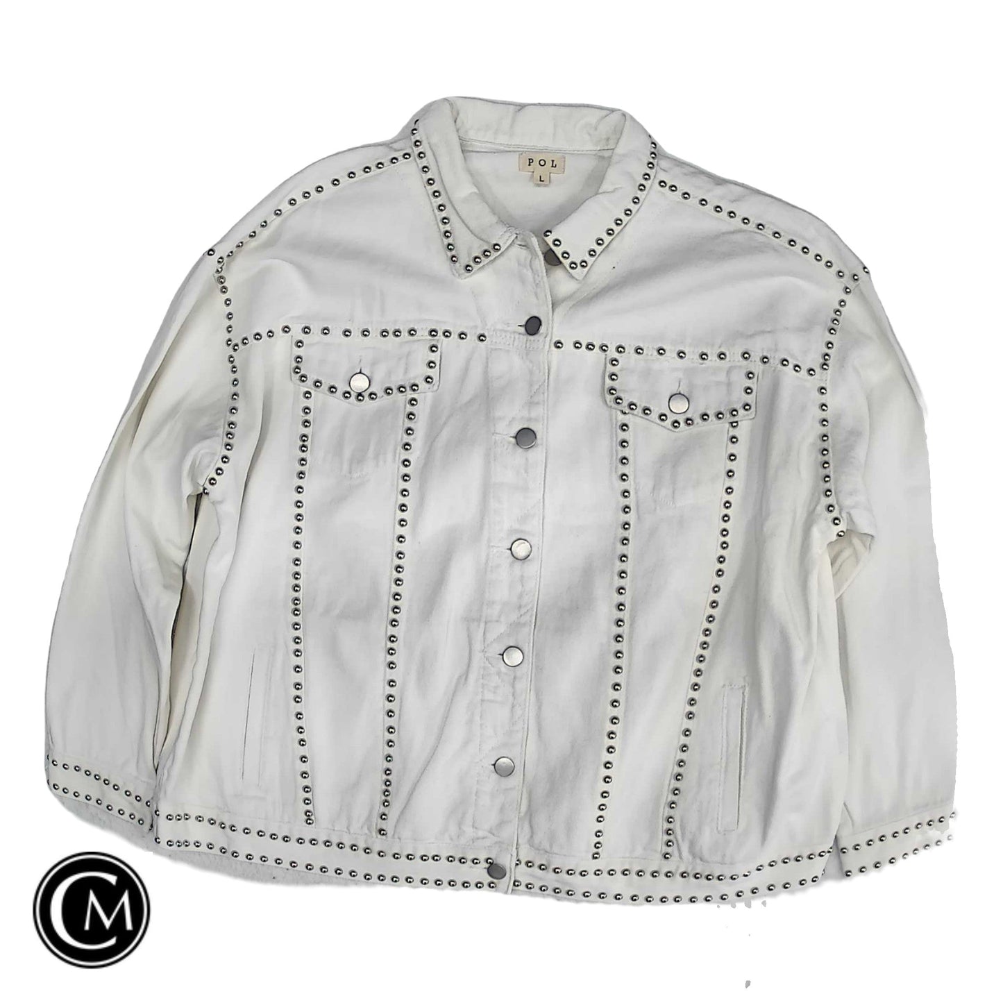 Jacket Denim By Pol In White Denim, Size: L