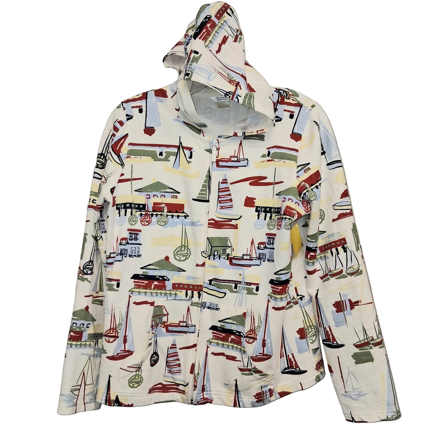Sweatshirt Hoodie By Christopher And Banks In Cream & Red, Size:S