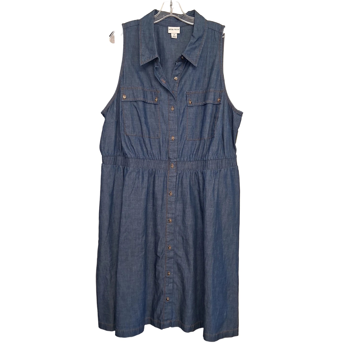 Dress Casual Midi By Ava & Viv In Blue Denim, Size:2X
