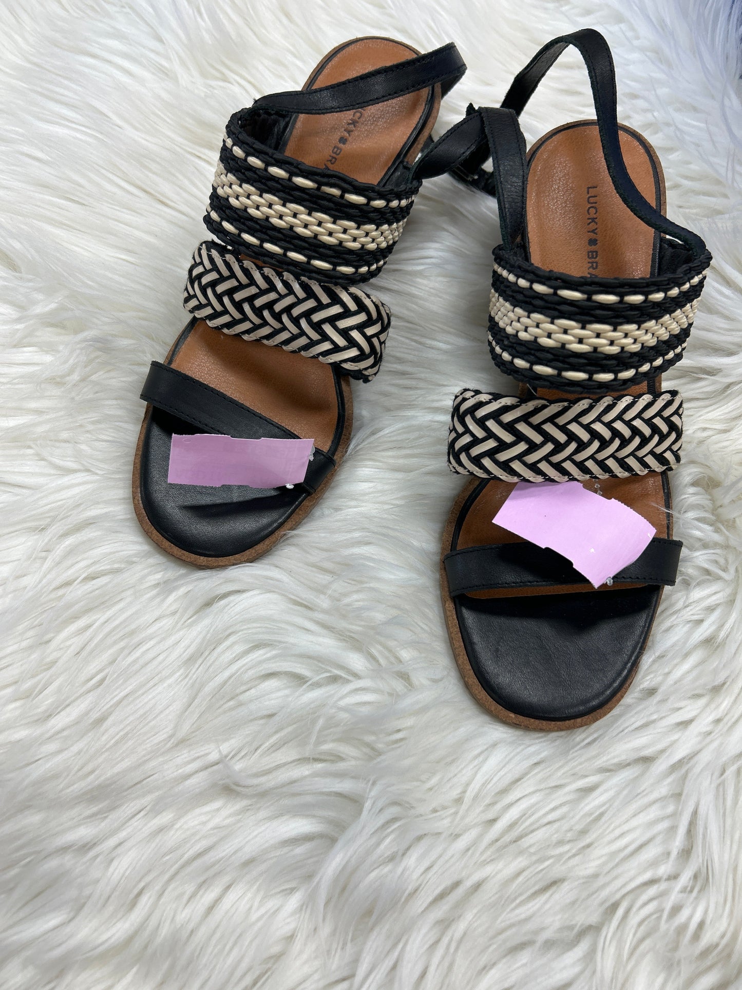 Sandals Heels Block By Lucky Brand In Black & White, Size:9.5