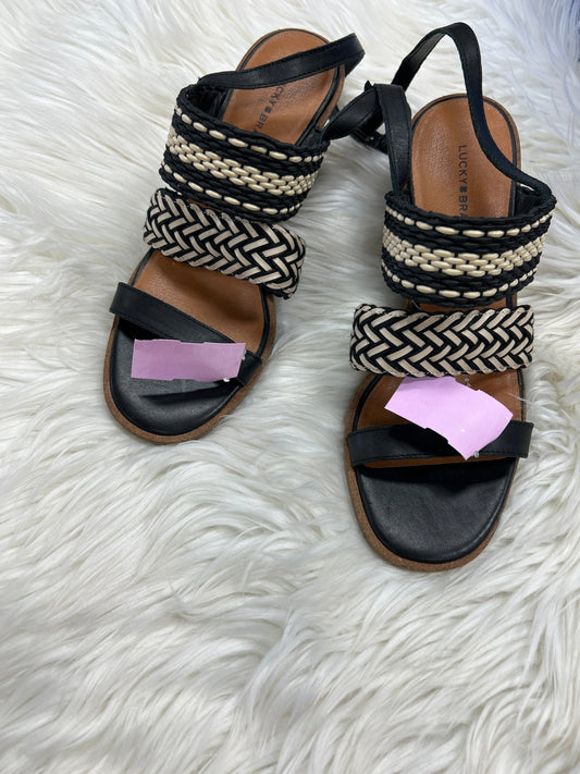 Sandals Heels Block By Lucky Brand In Black & White, Size:9.5