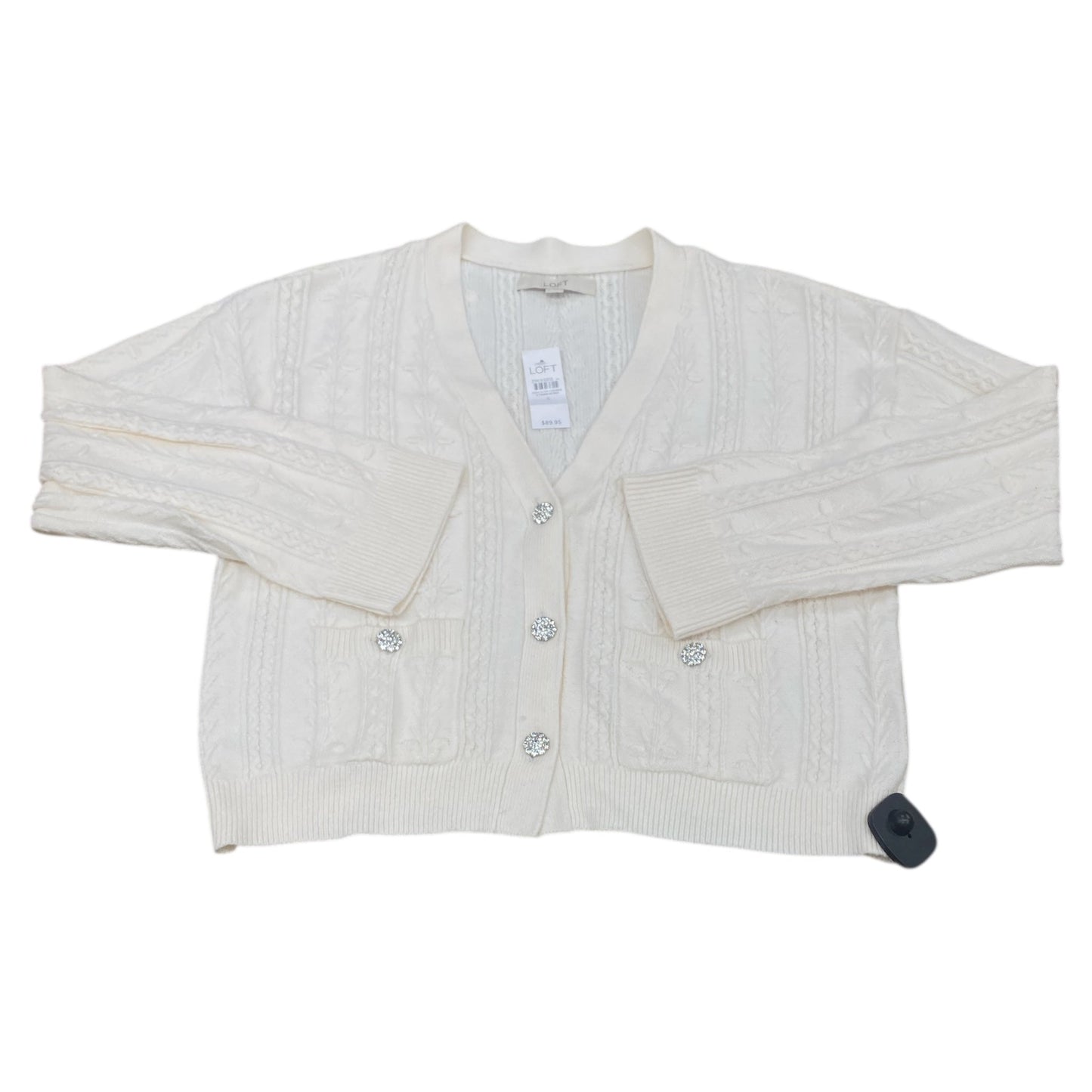 Sweater Cardigan By Loft In Cream, Size:S