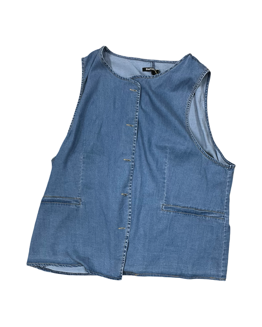 Blouse Sleeveless By Baevely In Blue Denim, Size:2X