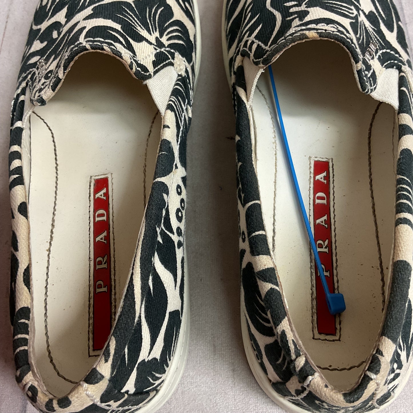 Shoes Luxury Designer By Prada In Blue & White, Size: 38