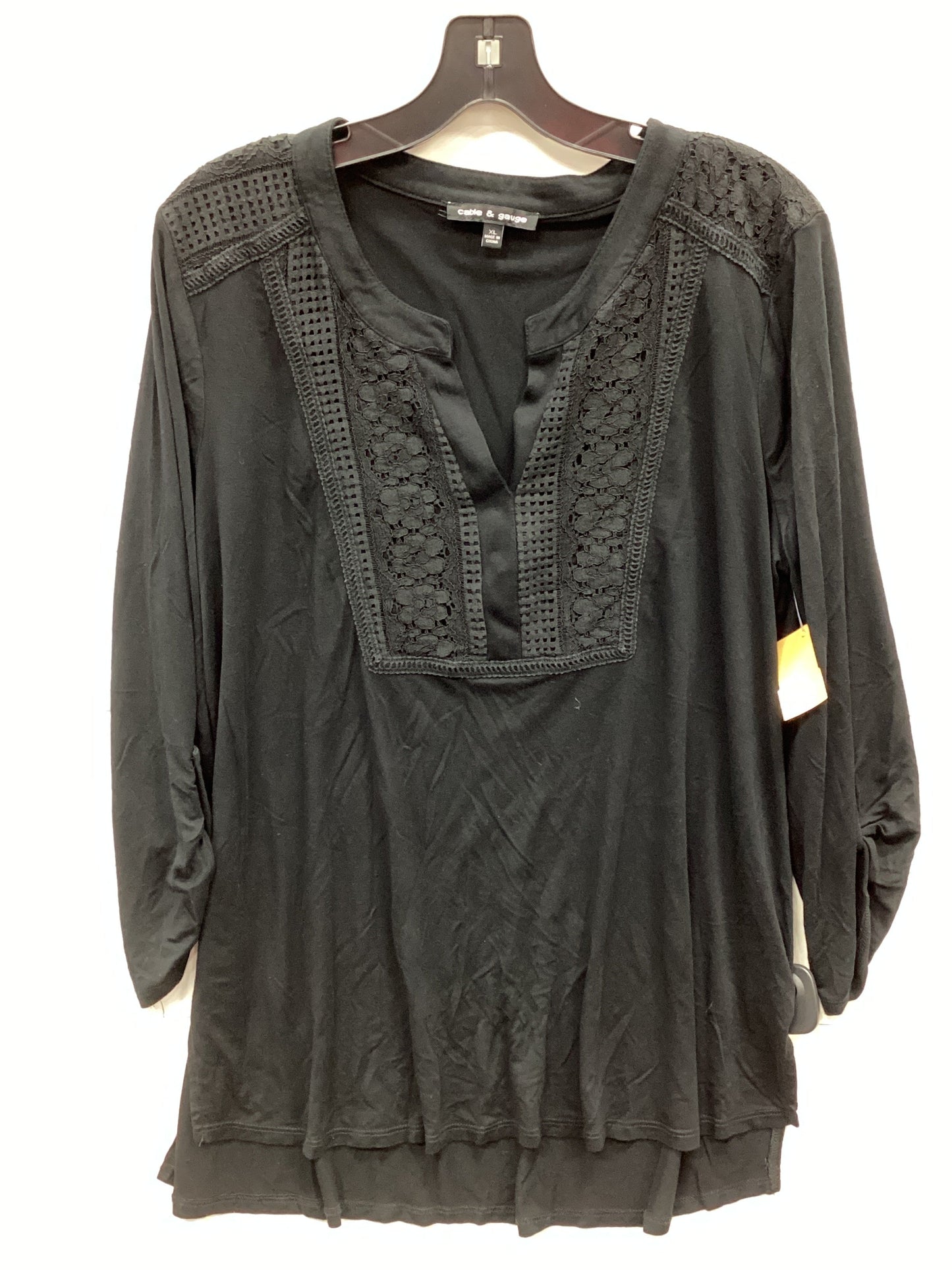 Top 3/4 Sleeve By Cable And Gauge In Black, Size:Xl