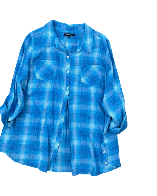 Blouse Ls By Relativity In Blue, Size:3X