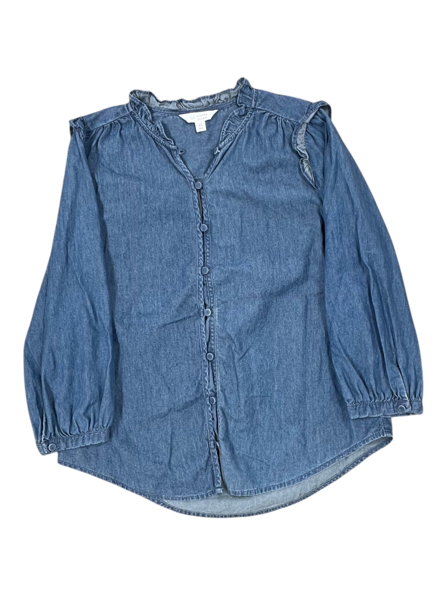 Blouse 3/4 Sleeve By Lc Lauren Conrad In Blue Denim, Size:Xs