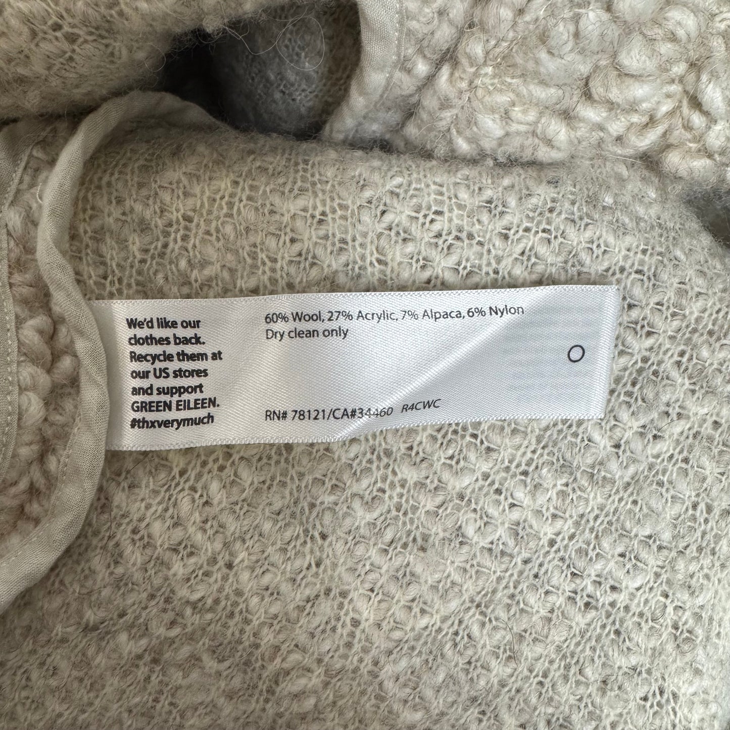 Wool Blend Sweater Cardigan By Eileen Fisher In Cream, Size: M