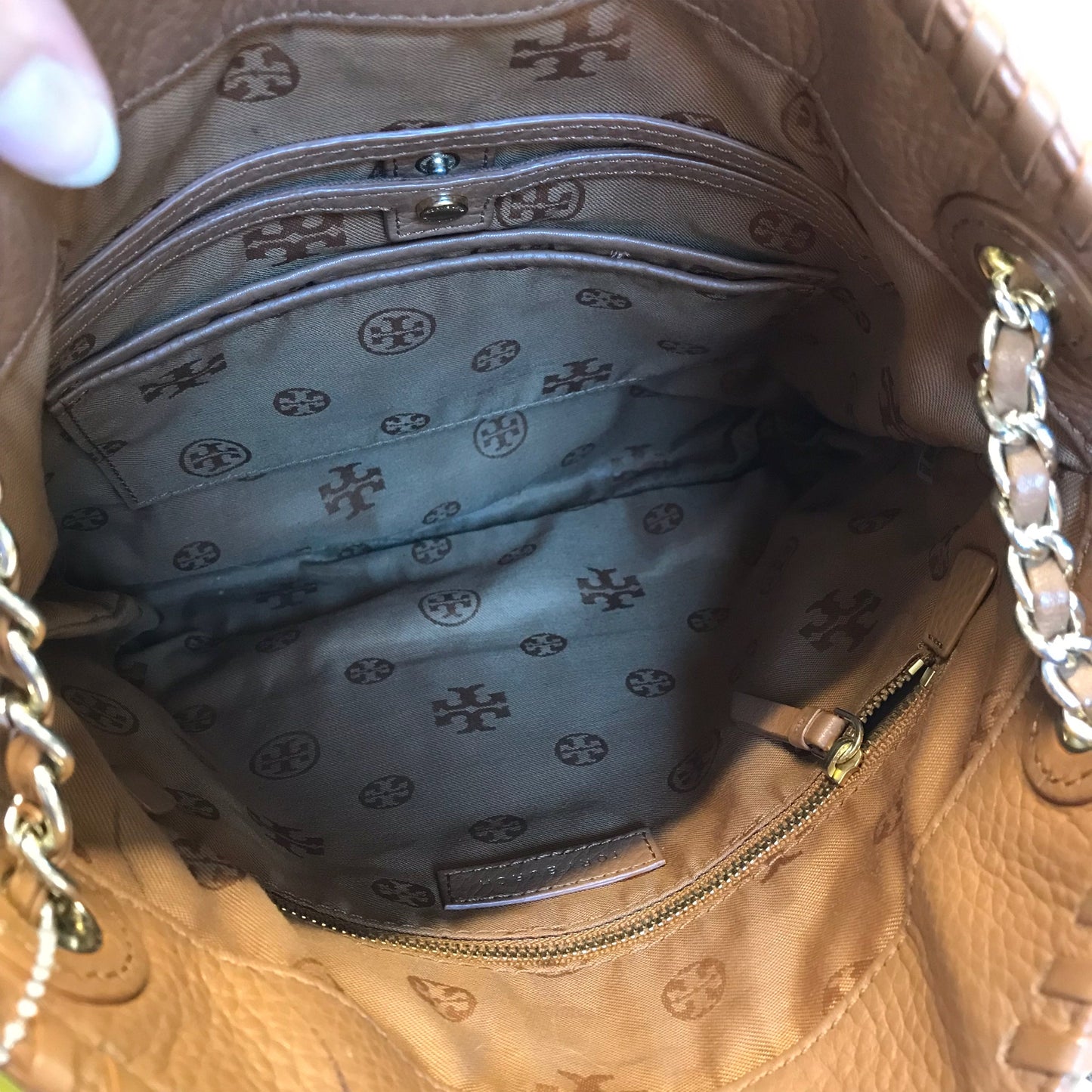 Handbag Designer By Tory Burch In Brown, Size:Medium