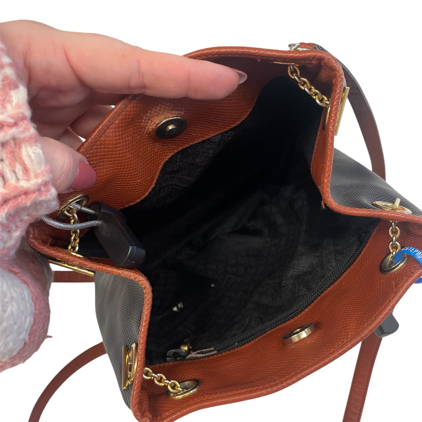 Handbag Luxury Designer By Bottega Veneta In Black & Brown, Size:Small