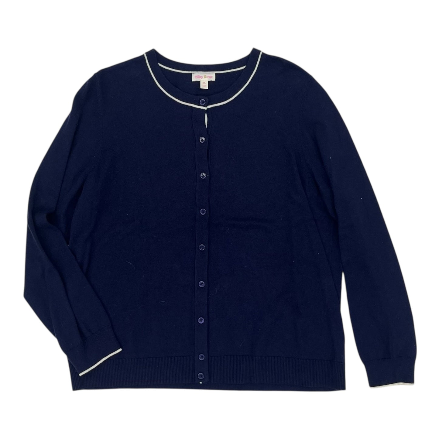 Sweater Cardigan By Clothes Mentor In Blue & White, Size:Xl