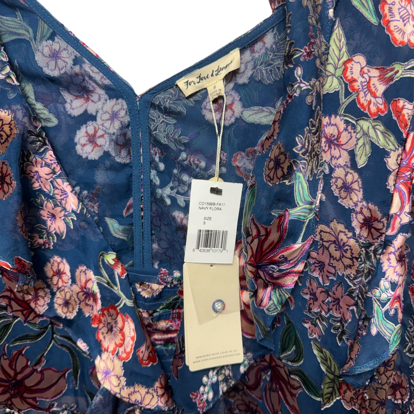Dress Casual Short By For Love & Lemons In Navy Floral Print, Size: S