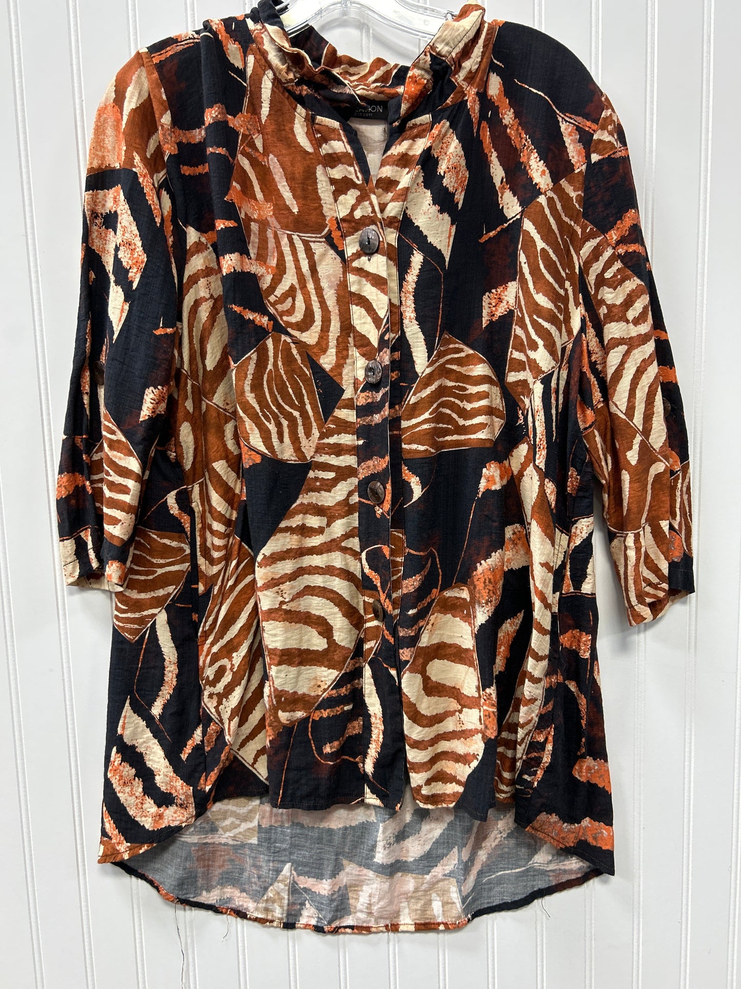 Blouse Ls By Cmc In Blue & Brown, Size:Xxl