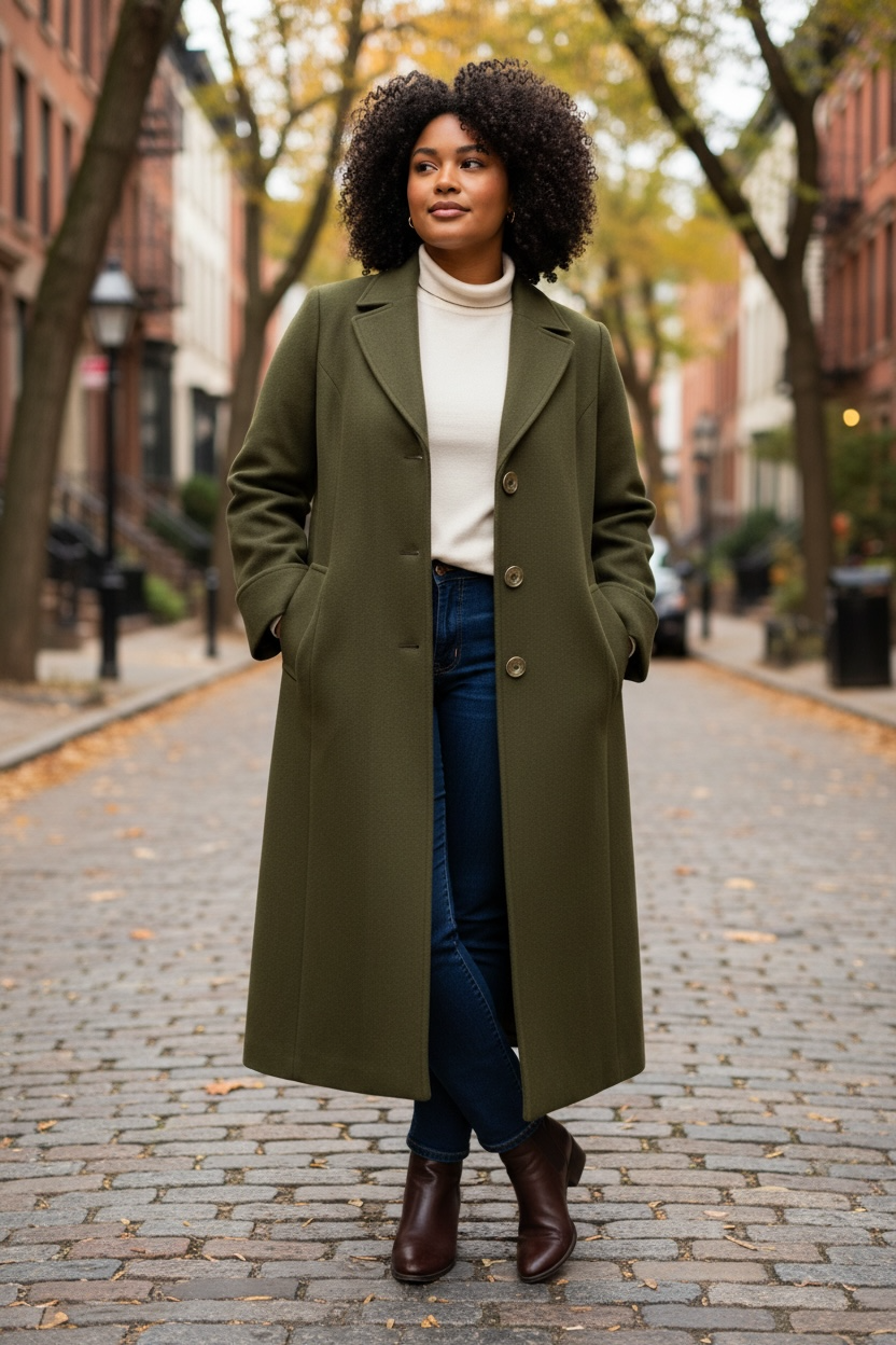 Coat Peacoat By Cmc In Green, Size:Xxl