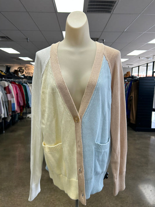 Sweater Cardigan By 525 In Blue & Tan, Size:S