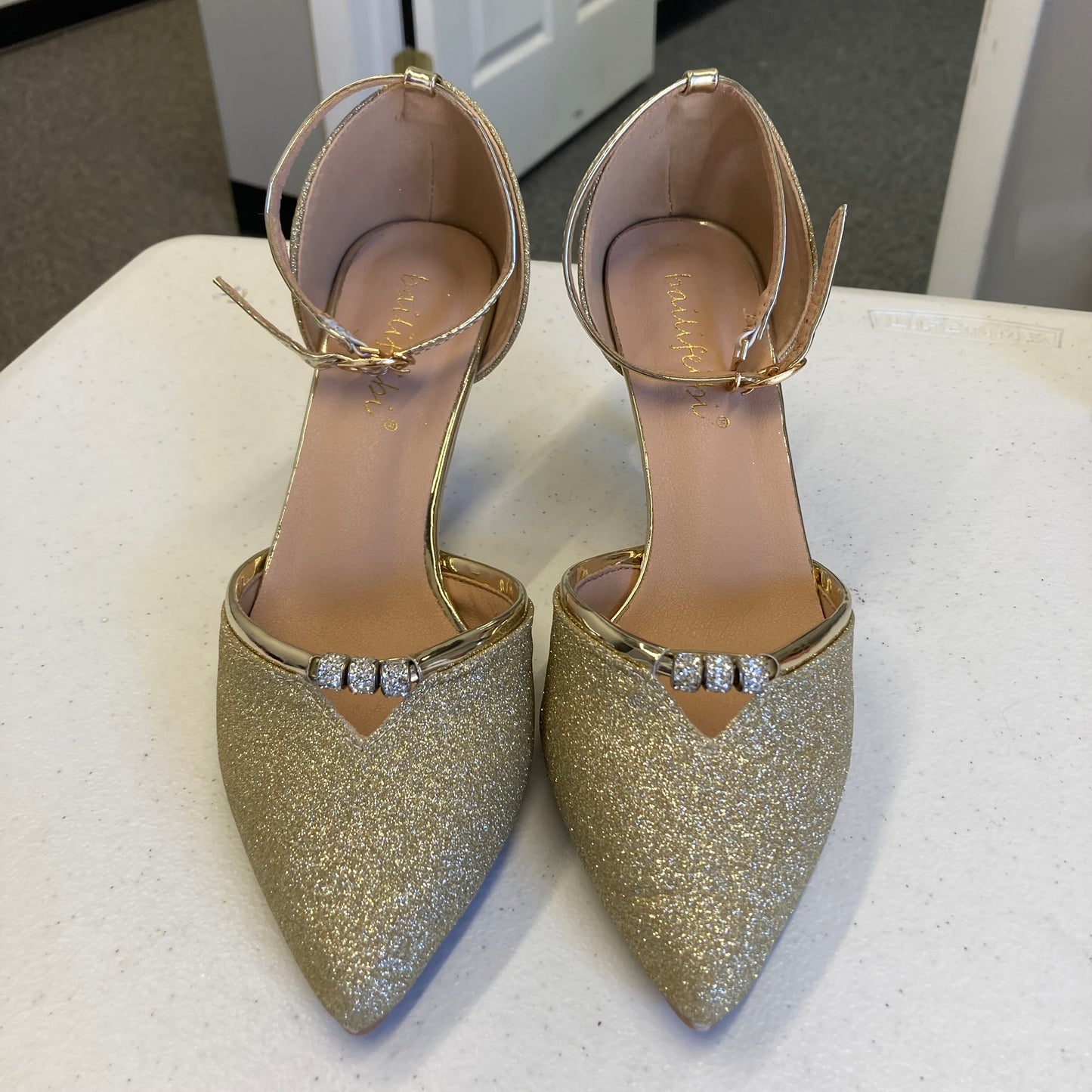 Shoes Heels Kitten By Bailifeibi In Gold, Size:7.5