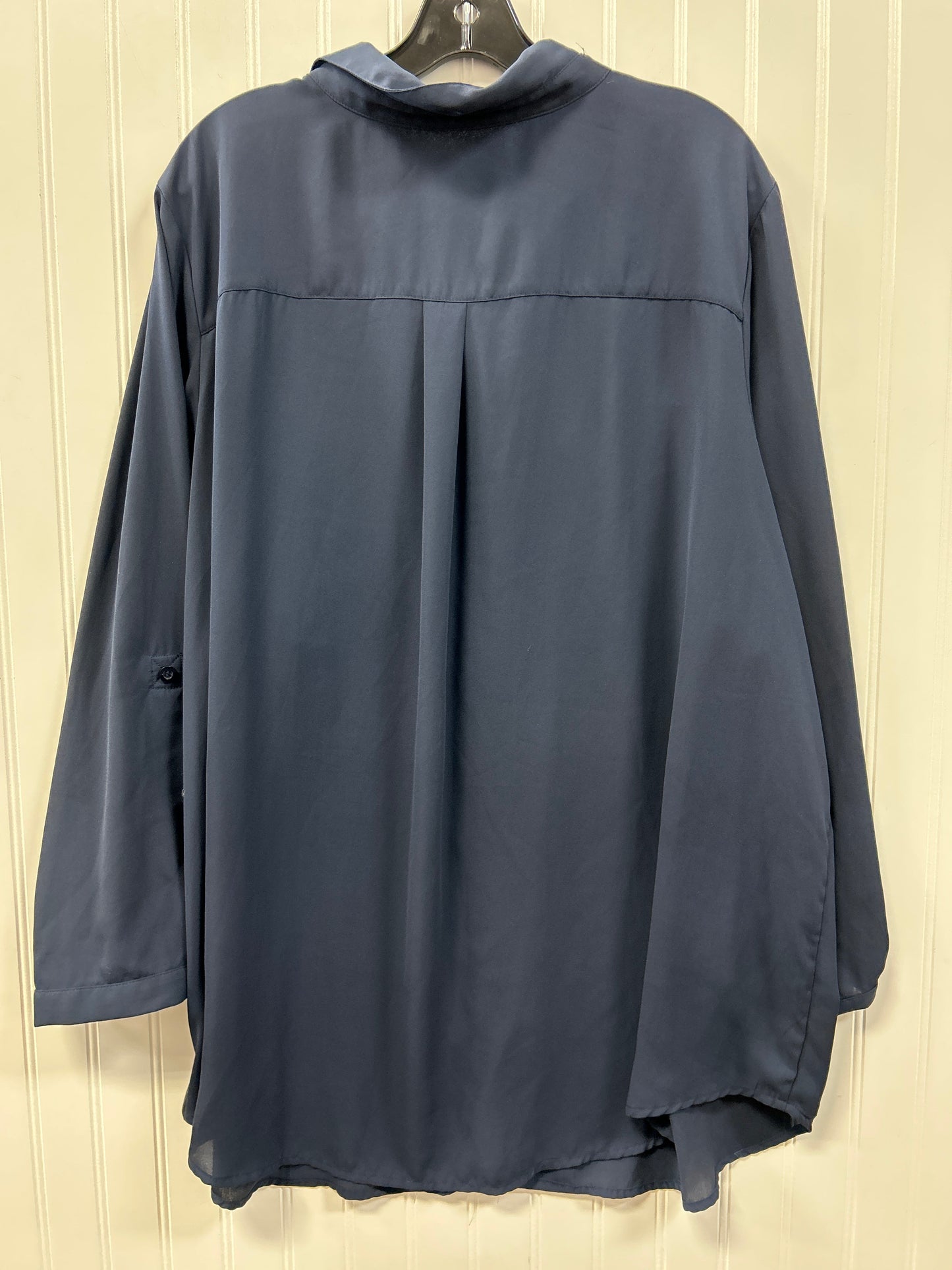 Blouse Ls By Cj Banks In Navy, Size:3X