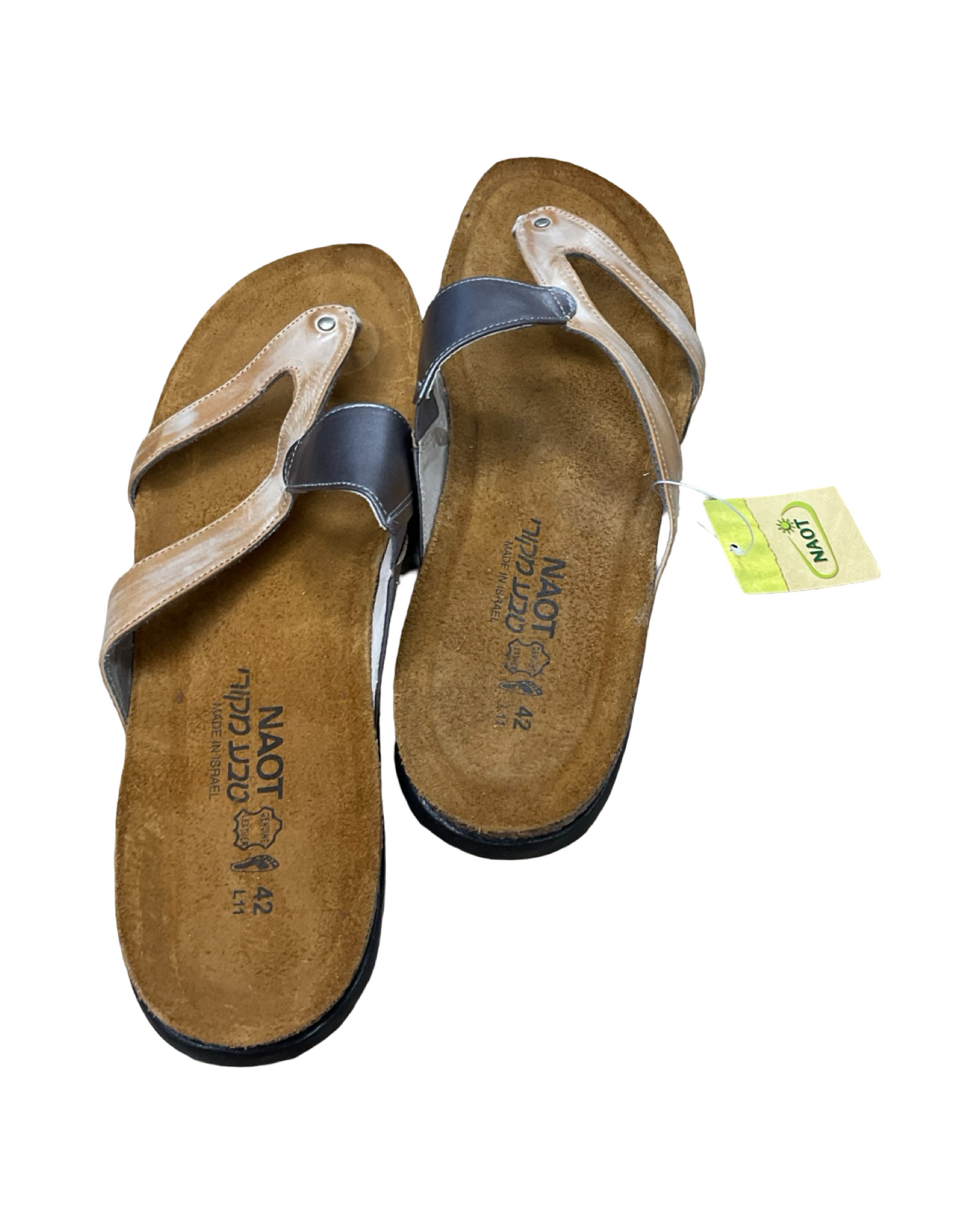 Sandals Flats By Naot In Grey & Tan, Size:11